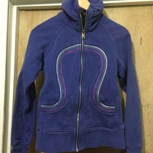 Lulu lemon zip front thumb holes , embroidered on front